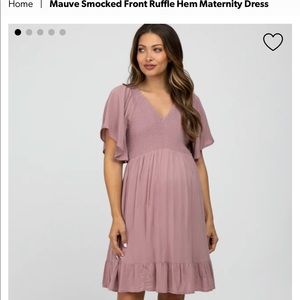 Mauve Smocked Front Ruffle Hem Maternity Dress